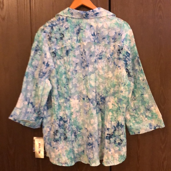 ALIA NWT SIZE 18  SOFT 3/4 SLEEVE AQUA DENIM FRONT POCKETS ROUNDED COLLAR #025 - Picture 2 of 12